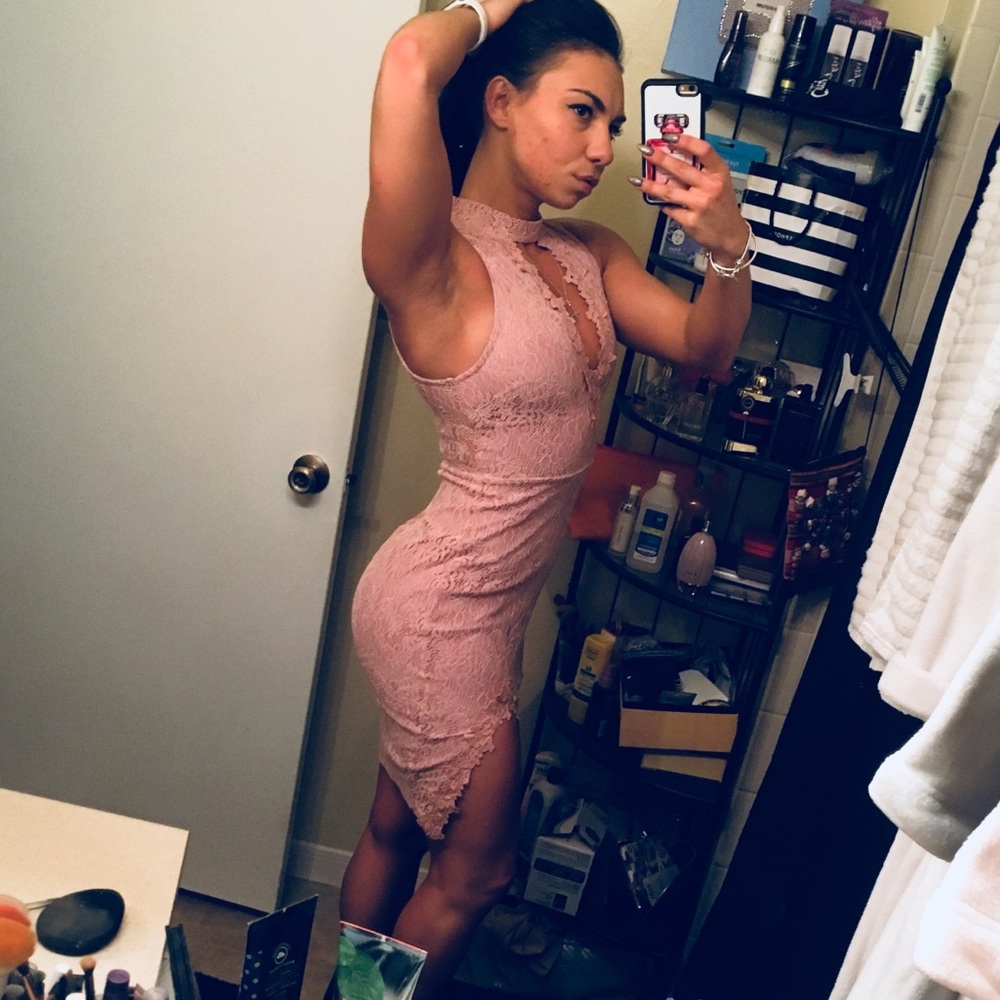 Elegant sexy lace summer nude party cocktail dress